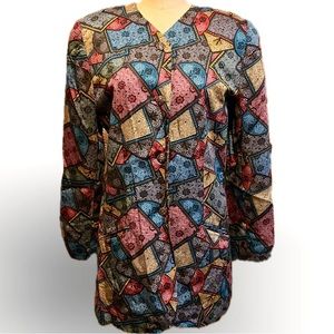 VINTAGE‎ 80s artsy blazer jacket “crazy quilt” moody patchwork print jewel tone
